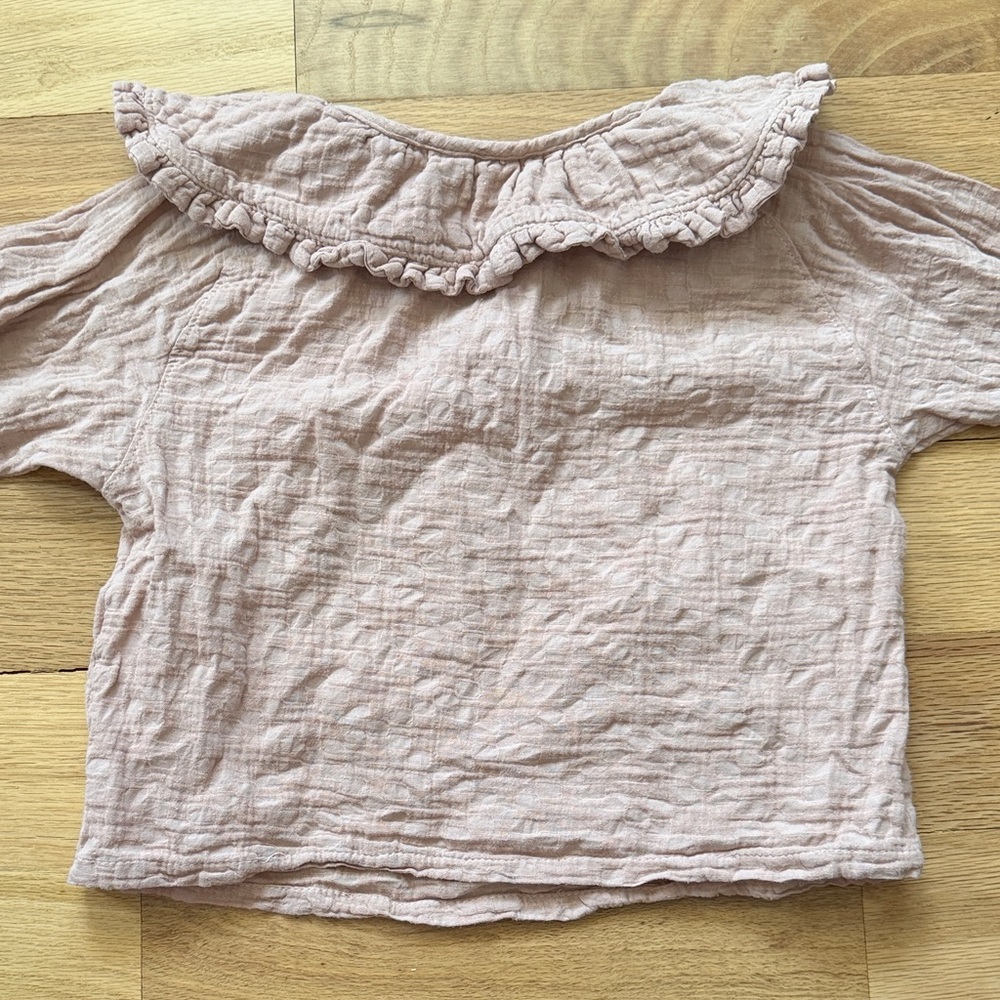 Mabo 3/4 Sleeve Ruffle Peter Pan Collar Top dusty pink girls size 2/3 years - Picture 7 of 16